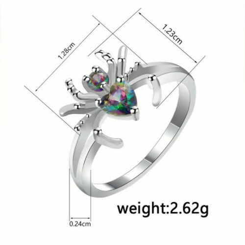925 Sterling Silver Rainbow Mystical Topaz Spider Wedding Engagement Ring Size 9