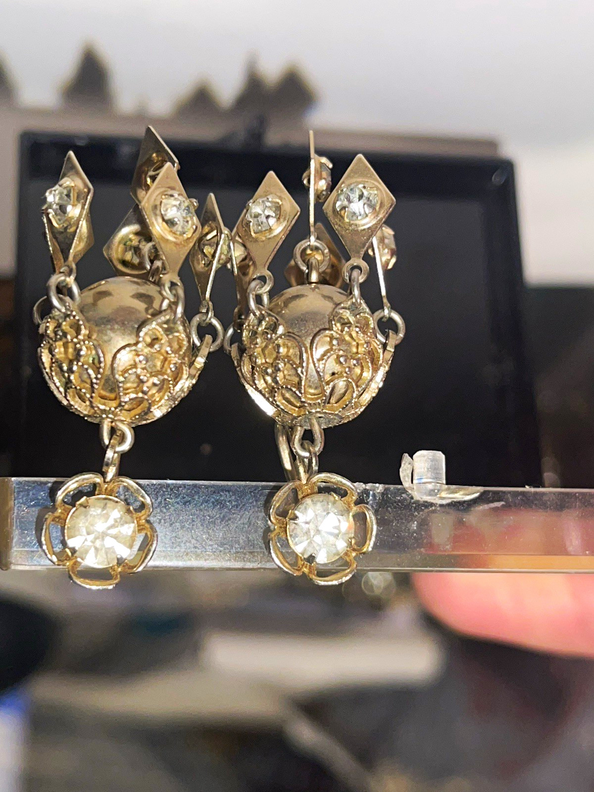 Silver Tone Clear Crystal Rhinestone Chandelier Dangle Hook Earrings