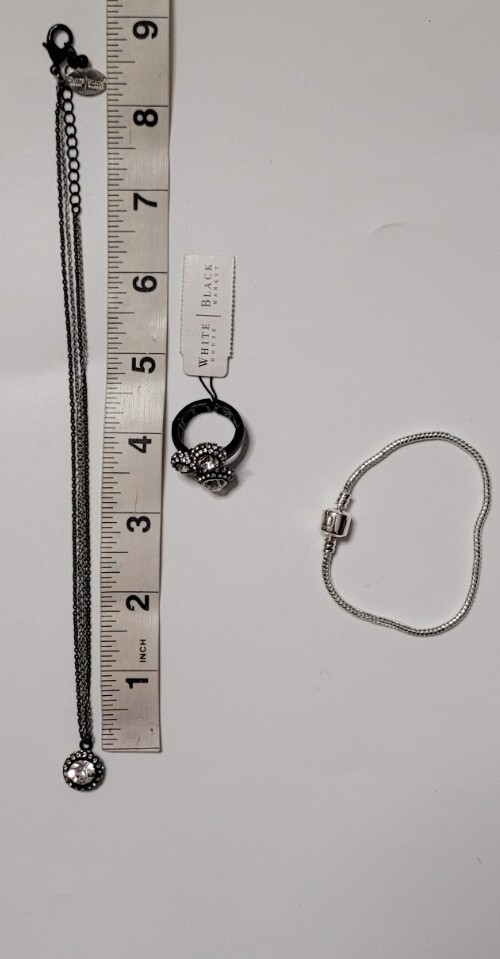 White House Black Market Black & Silver Necklace Ring Bracelet New Jewelry Set