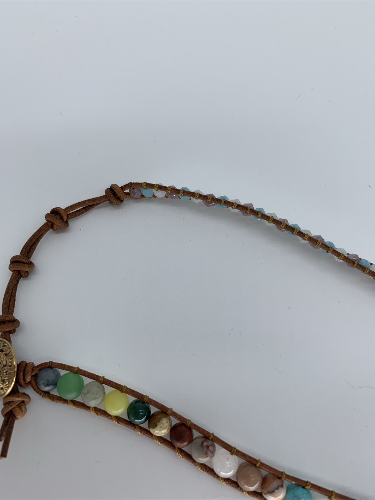 Handmade Beaded Leather Wrap Necklace Bohemian Style. See Photos Flaw In Pendent