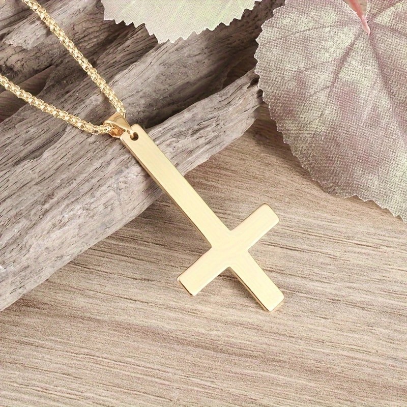 Gold Saint Peter’s Cross Necklace Inverted Stainless Steel Pendant Punk Goth