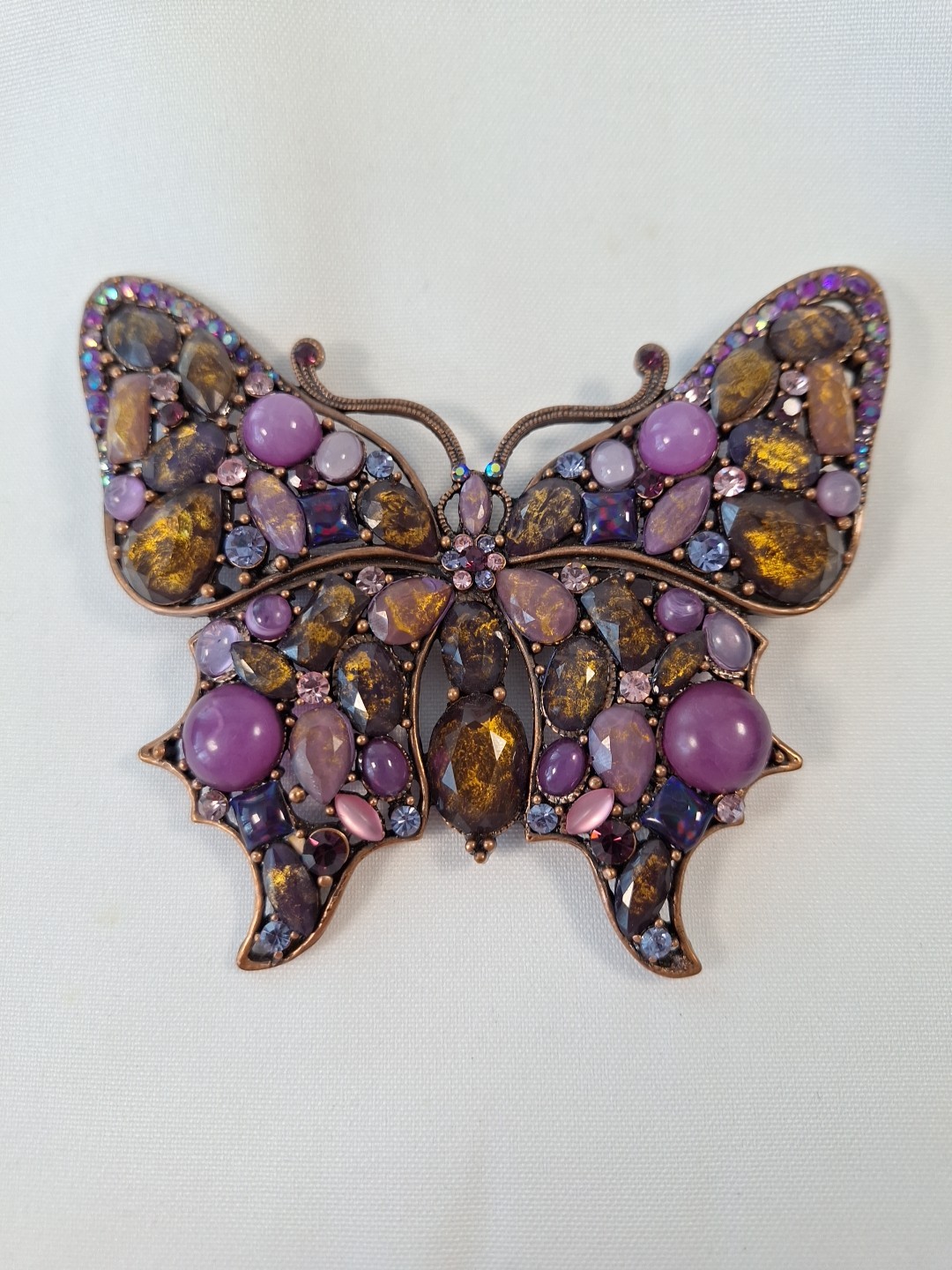 Large Copper Butterfly Gold & Purple Brooch-Pendant