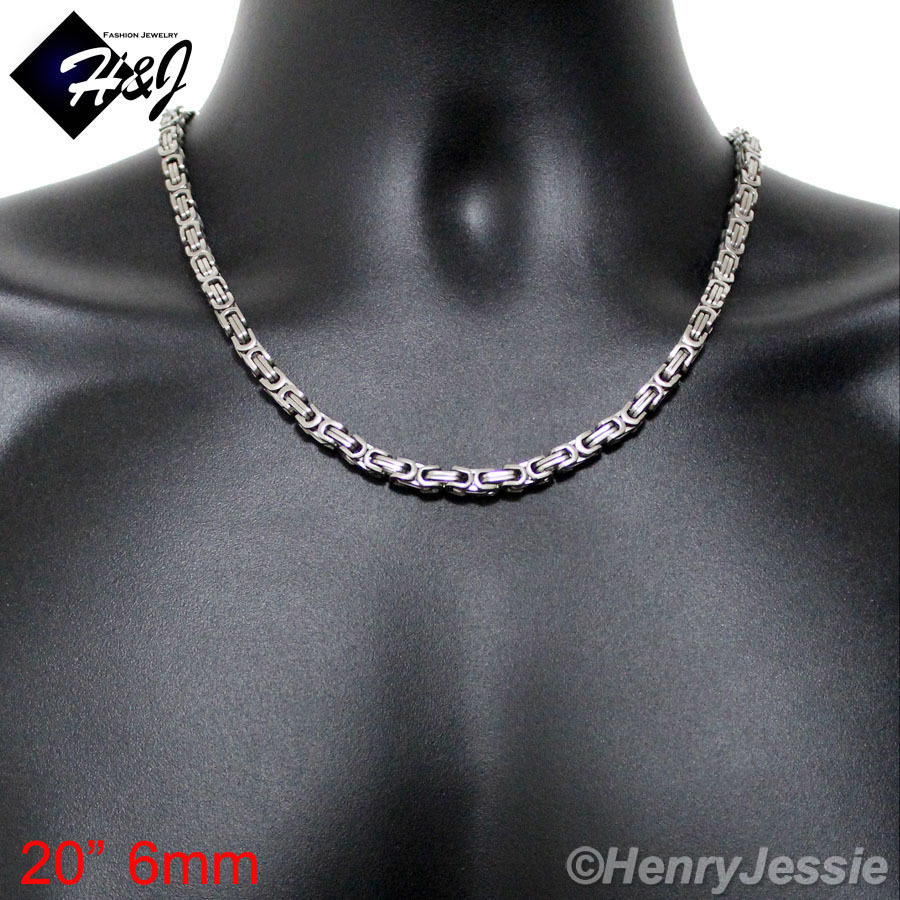 18-40″MEN’s Stainless Steel 4mm/6mm/9mm Silver Byzantine Box Link Chain Necklace