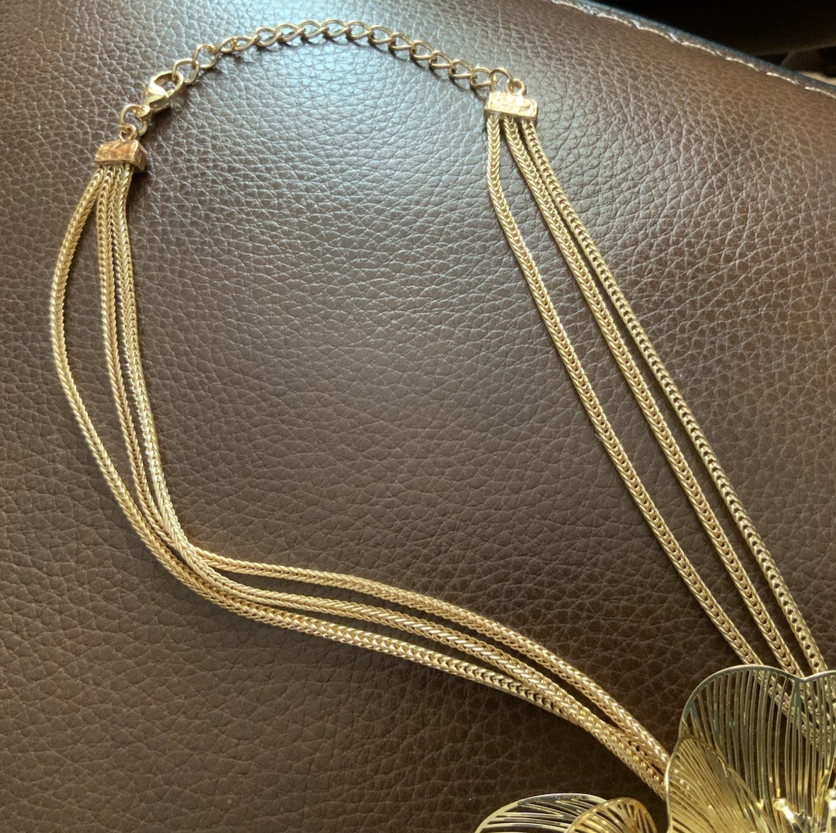 Zara Flower Necklace Cascade Gold Bafta Kate Middleton Statement Boho Petal CZ