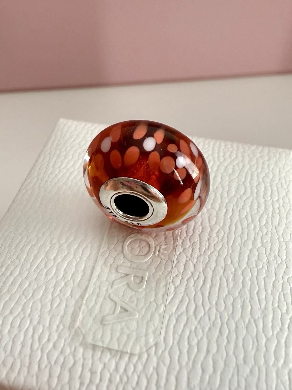 PANDORA SILVER ORANGE SPOT LIGHT X-LARGE MURANO GLASS CHARM AUTHENTIC RETIRED