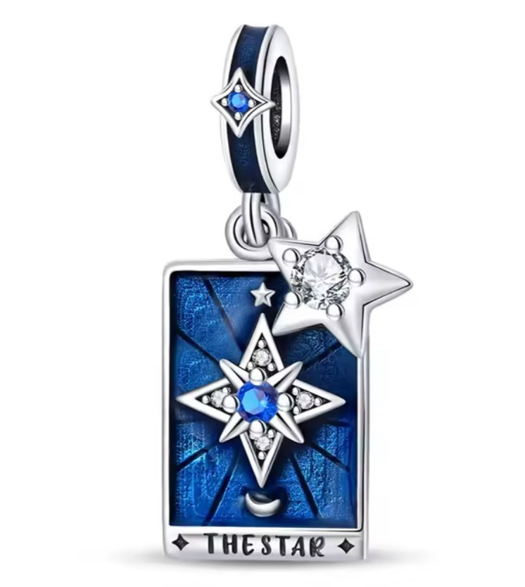 Silver Tone Blue Enamel The Star Tarot Dangle Charm .925