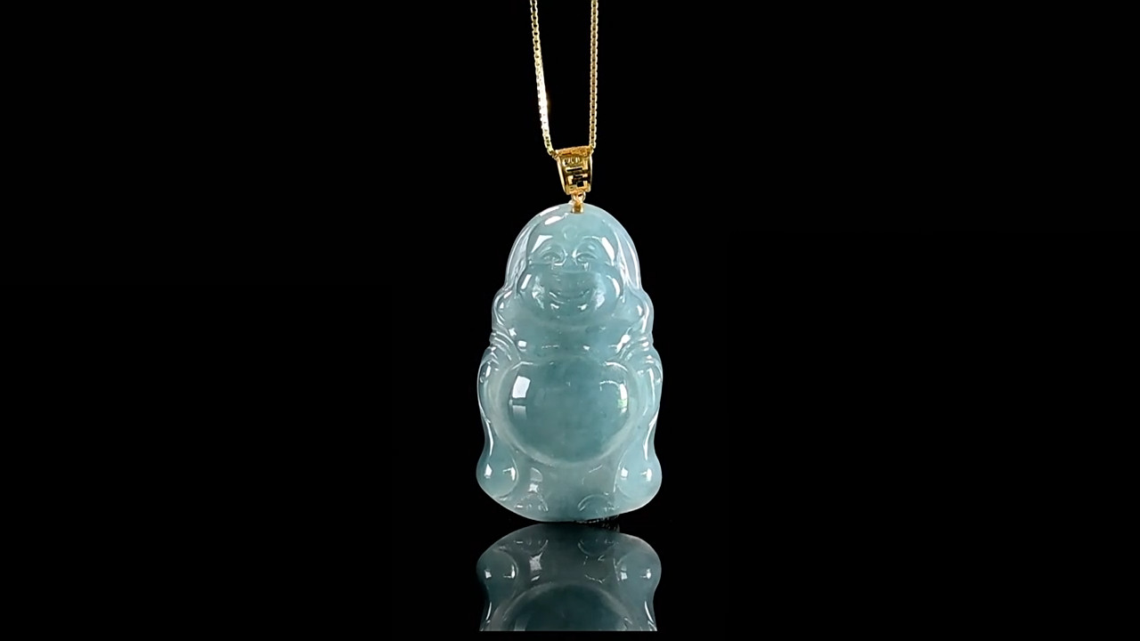 China Natural Jade Jadeite Carving Maitreya Buddha Blessing Pendant Necklace