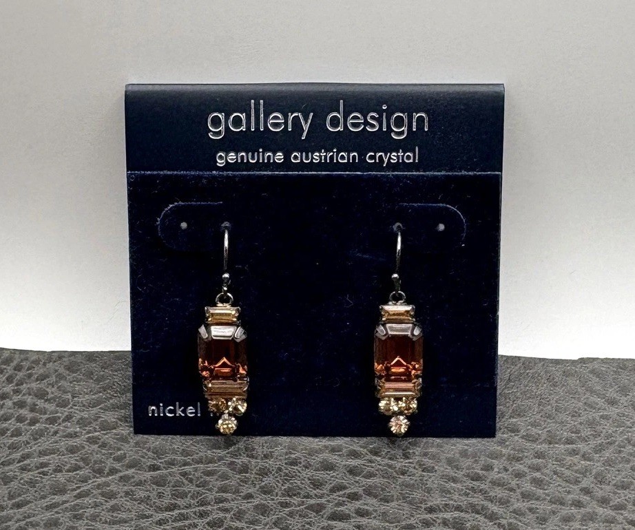 Gallery Design Austrian Crystal Amber Brown Topaz Dangle Earrings