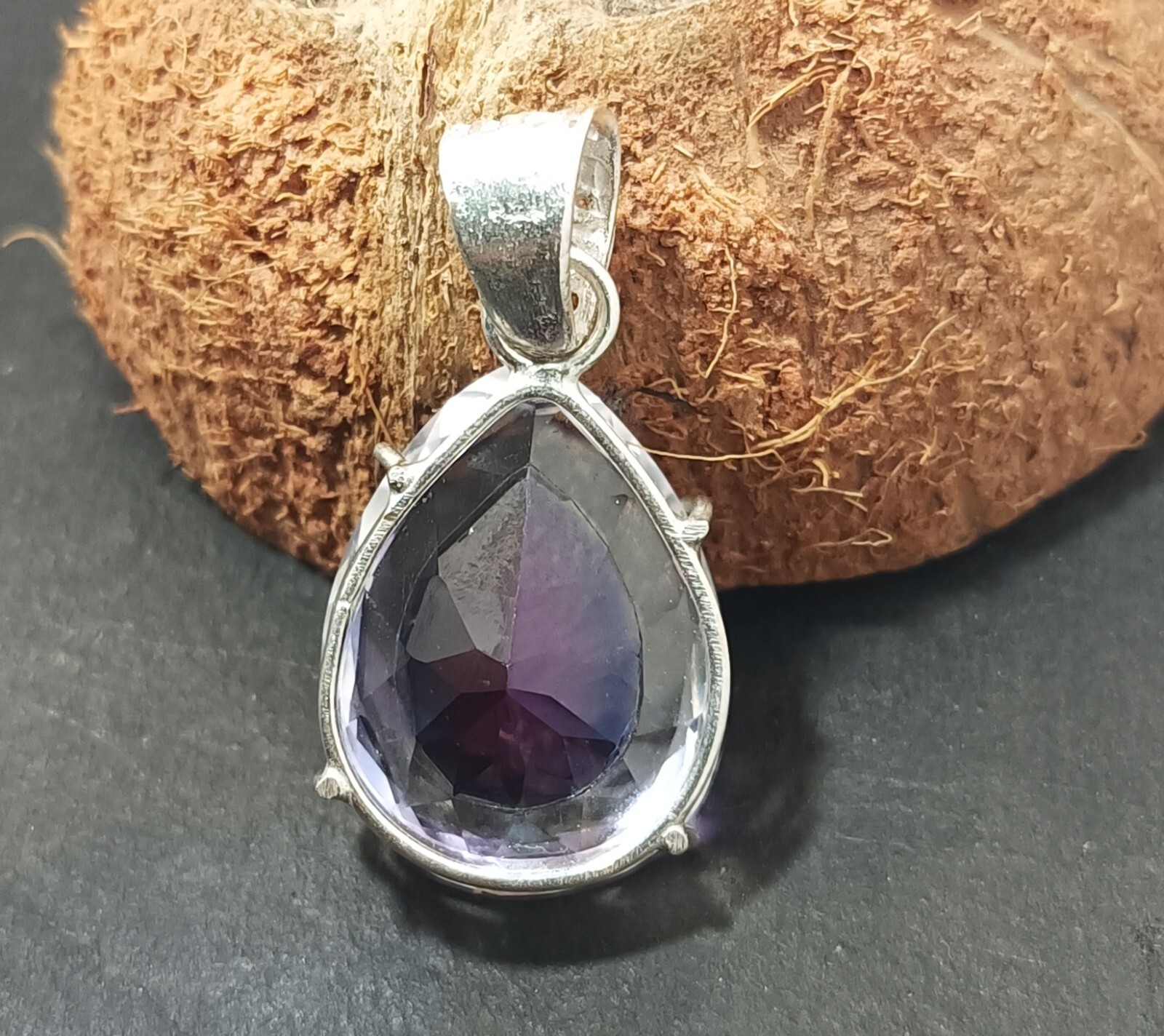 Bi-Color Rare Pitambari Sapphire Pear Natural 63 Ct 925 Silver Pendant Gem