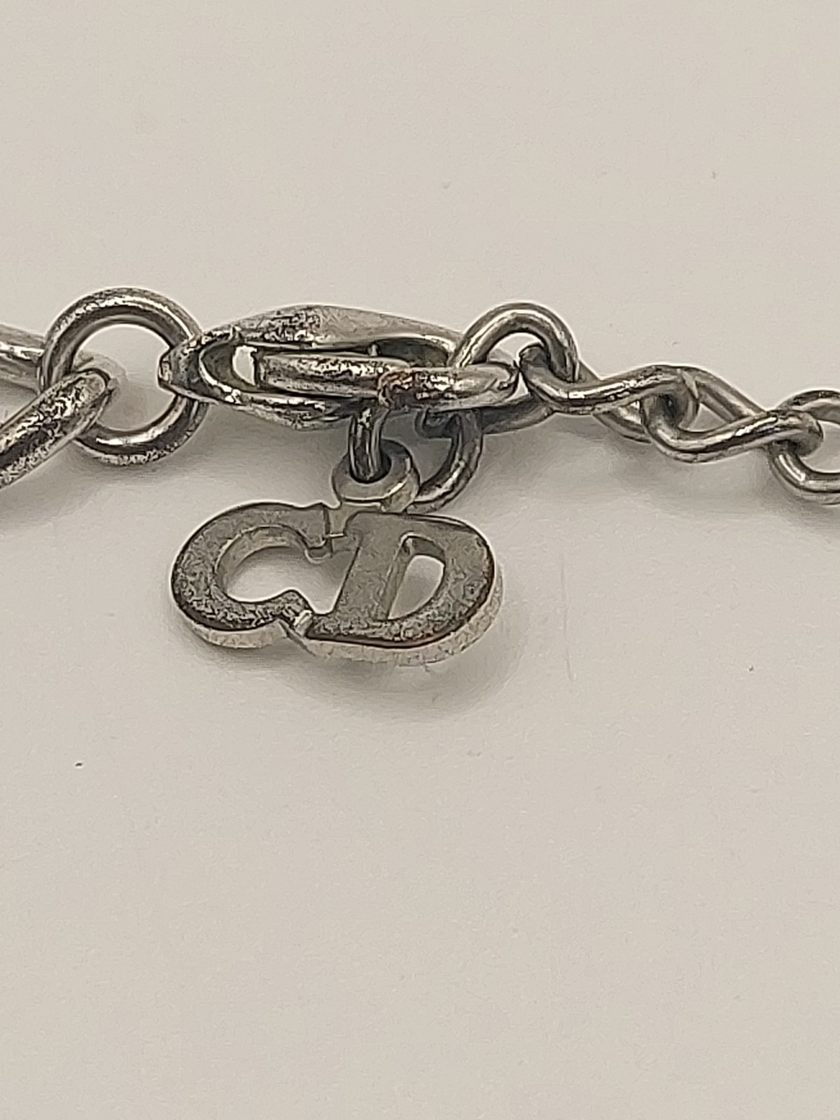Authentic Christian Dior CD Logo Chain Necklace Silver Tone 15-17” Adjustable