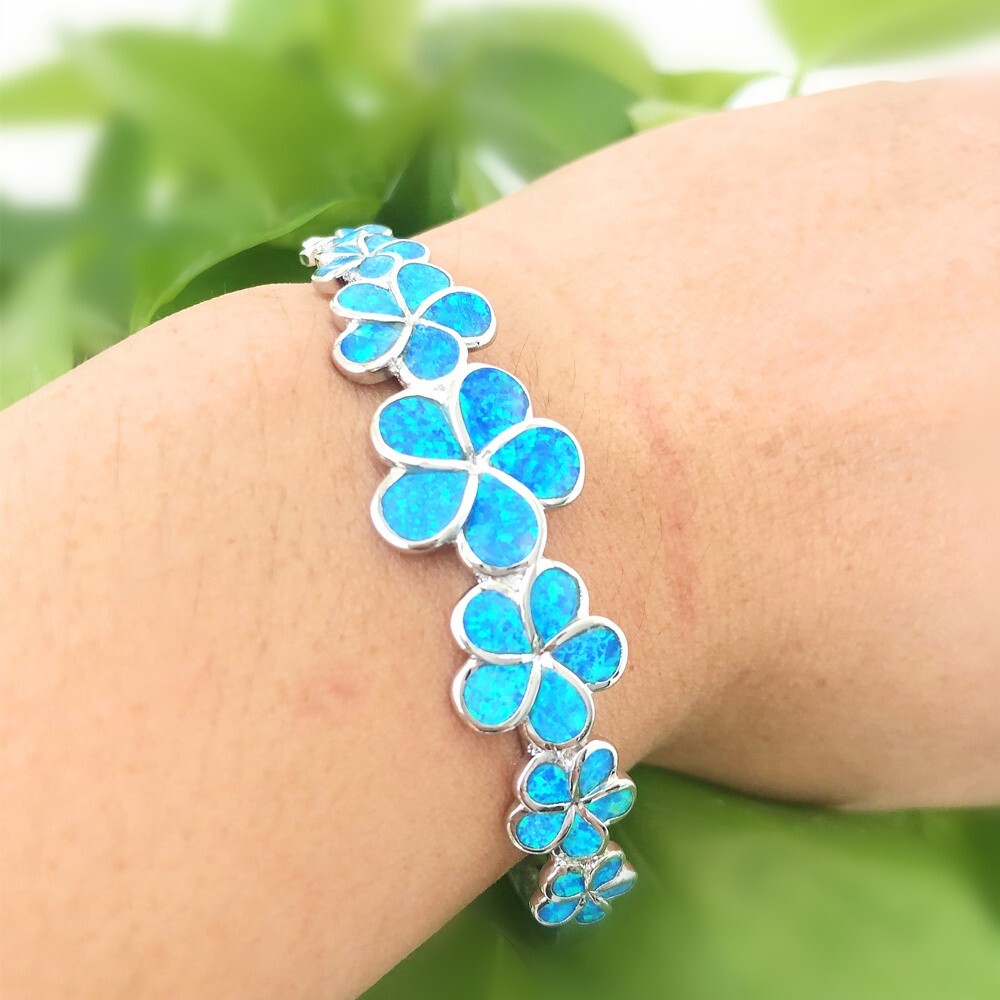 Kivony Blue Opal Plum Flower Bracelets 925 Sterling Sliver Jewelry For Women