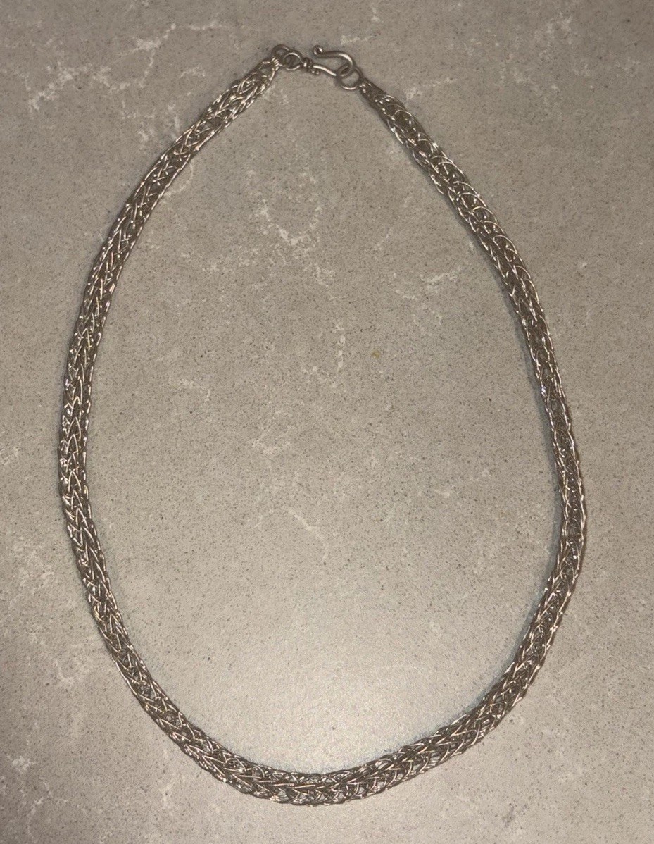 925 Solid Sterling Silver Braided Herringbone 6 Row Byzantine Chain 16in 11.79g