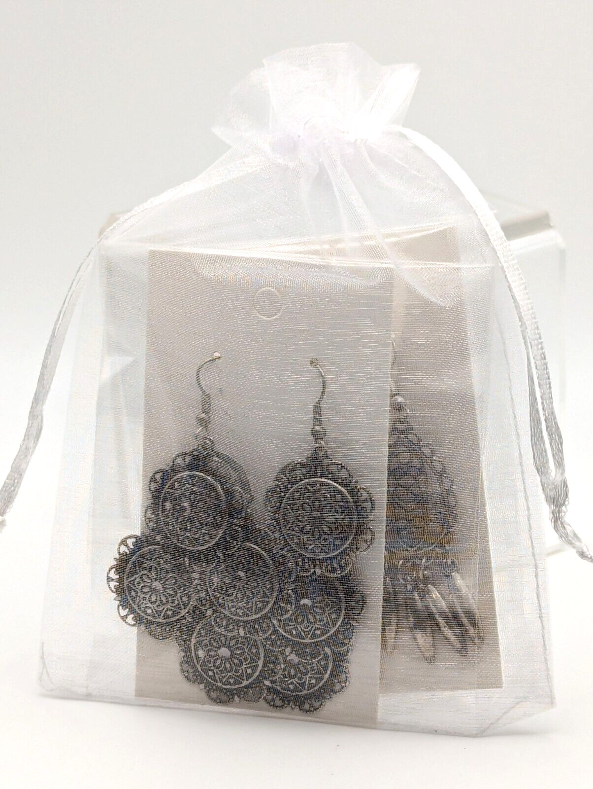 2 Pair Boho Filagree Styke Earrings Silver Tone Dangle Light Weight 2″ Long