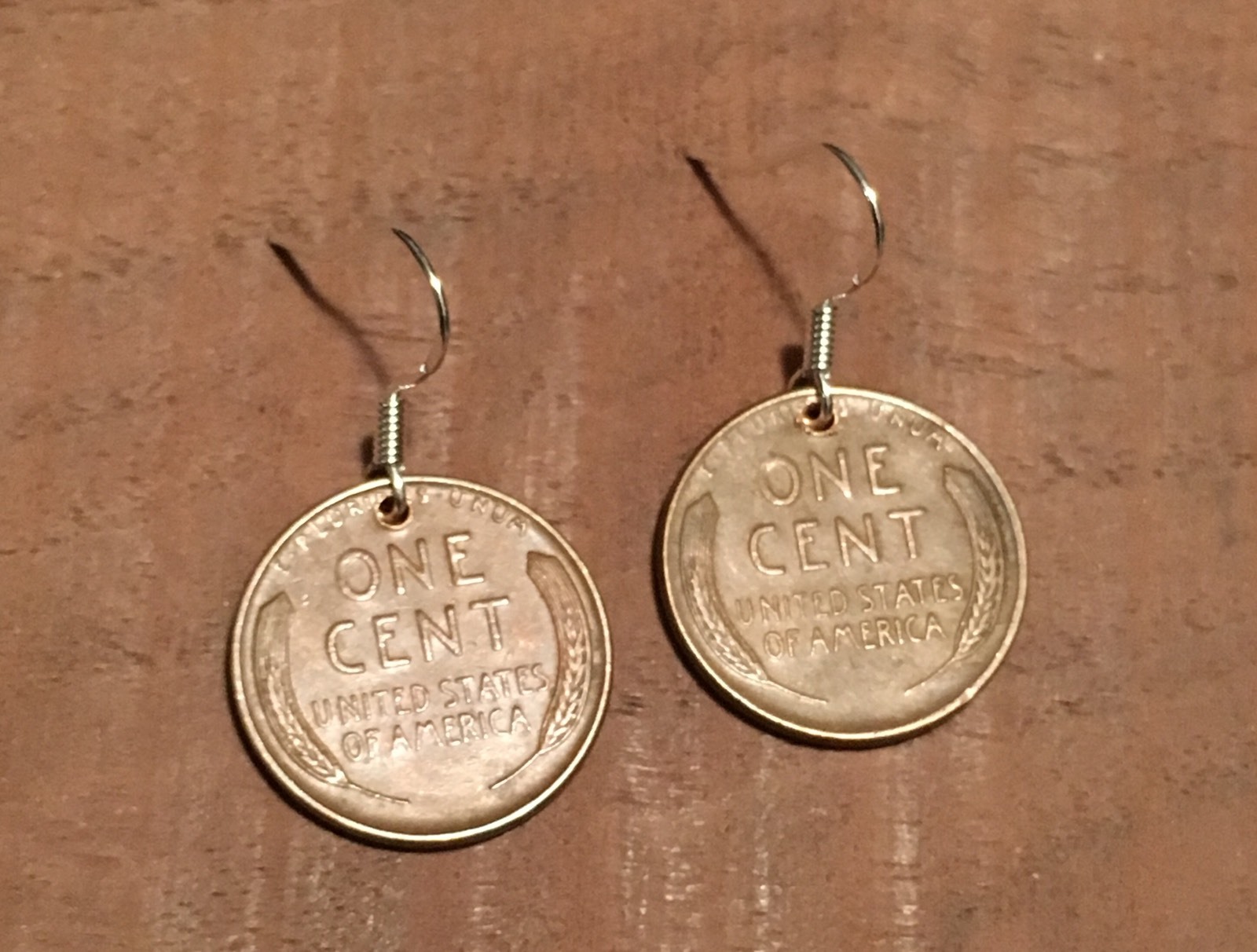 Wheat Penny Coin Jewelry Charm Earrings on .925 Hooks 1 cent USA