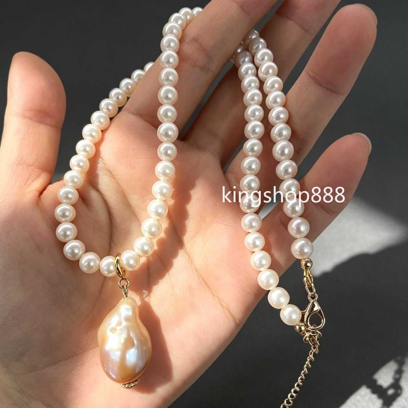 5.5mm Natural Freshwater Keshi Pearl Choker Removable Baroque Pendant Necklace