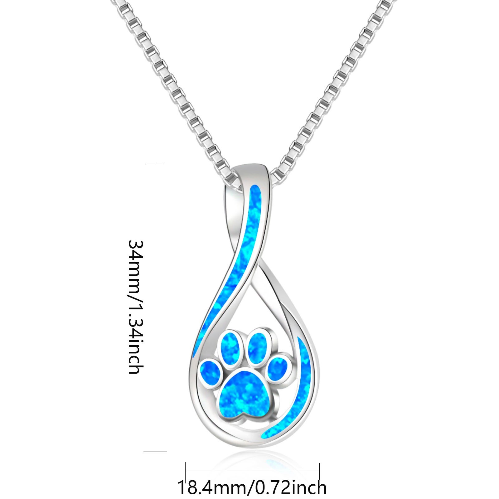 Hawaii Beach Blue Fire Opal Dog Paw Necklace Silver Filled For Women Girl