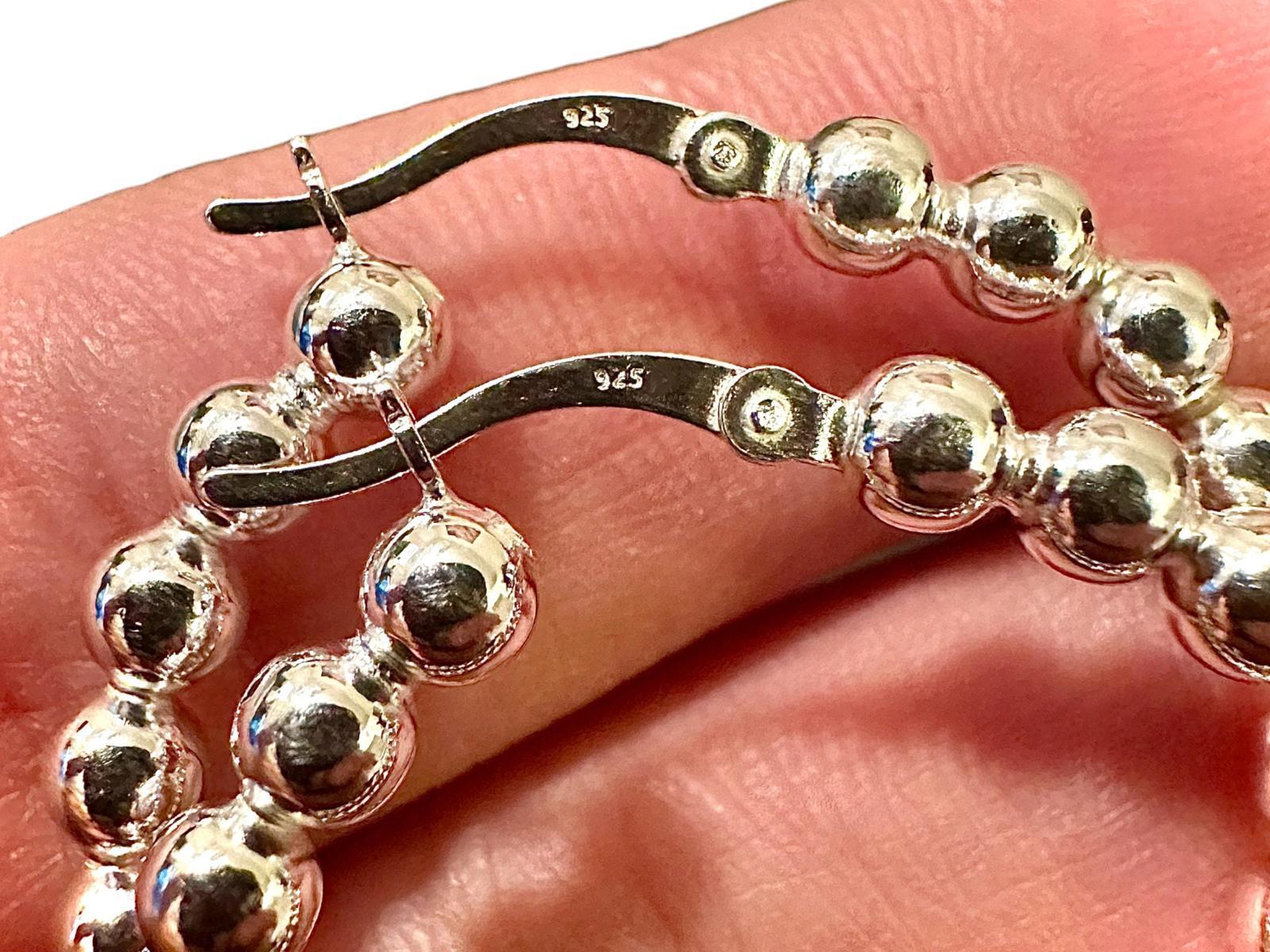 925 Sterling Silver Hoop Earrings 35mm Beaded Ball Hoops Women