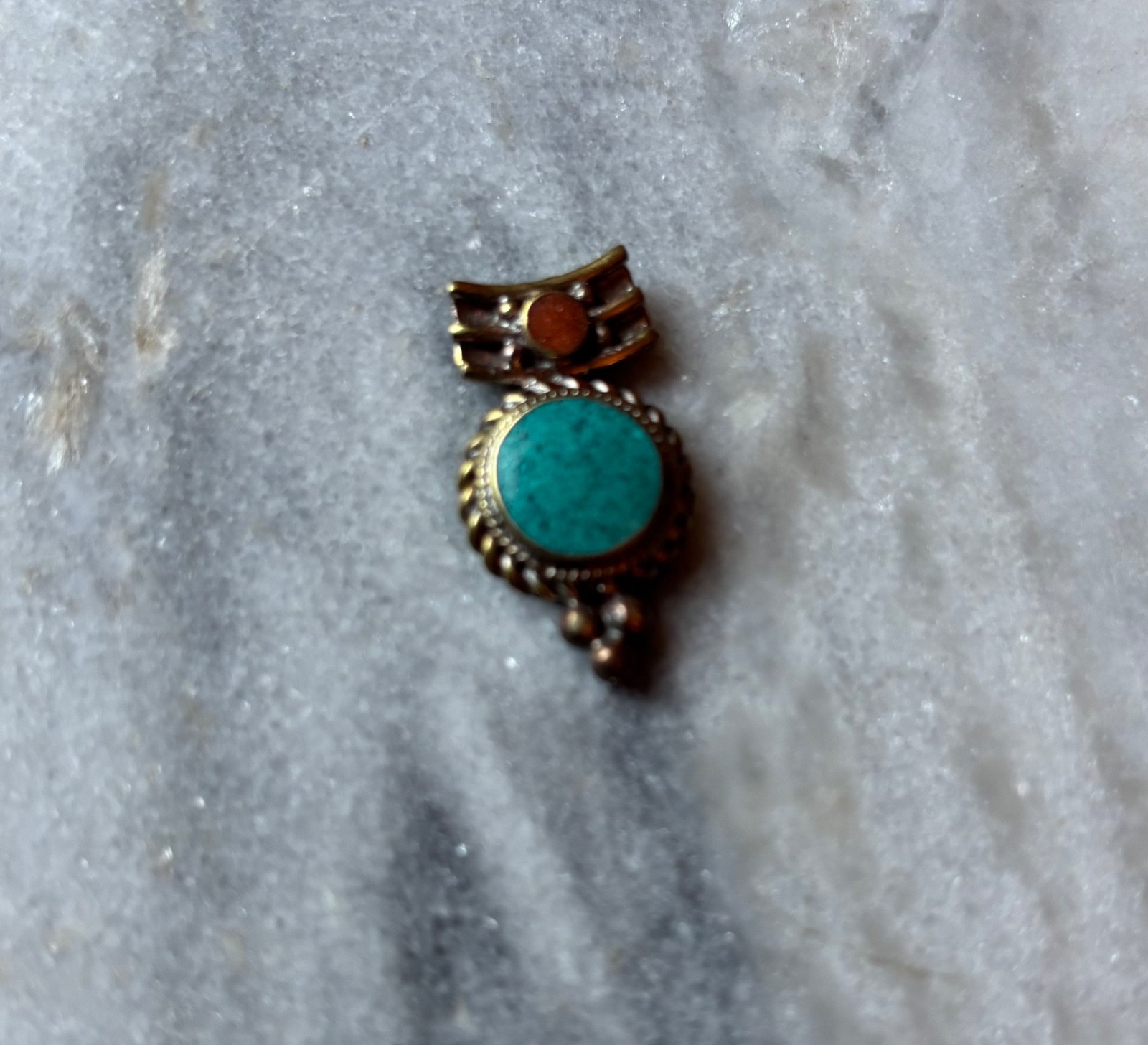 Turquoise, Coral, Tibetan Silver Bead w/3 holes for Necklace C642