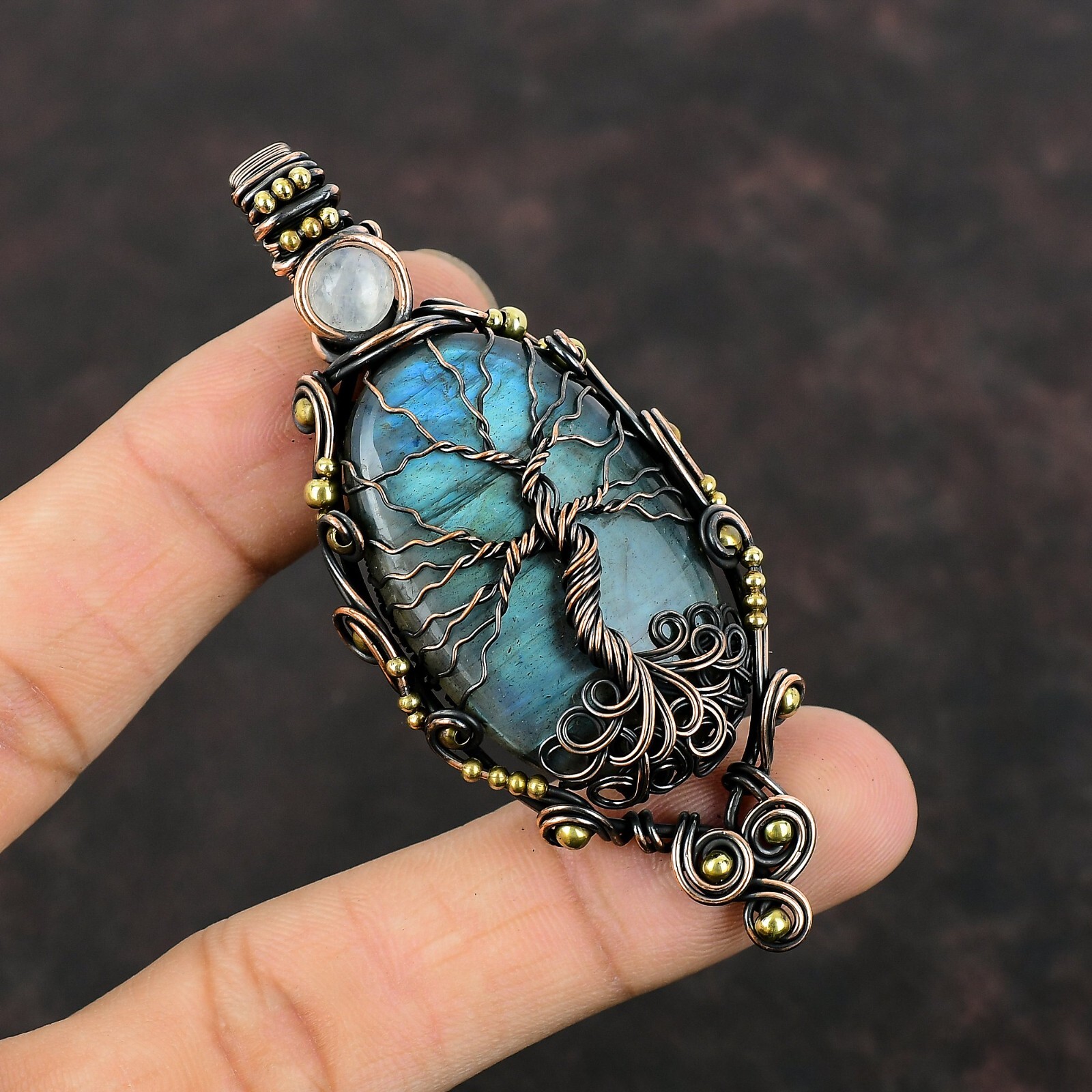 Labradorite Wire Wrapped Tree Of Life Pendant Handcrafted Copper Gift 3.11″