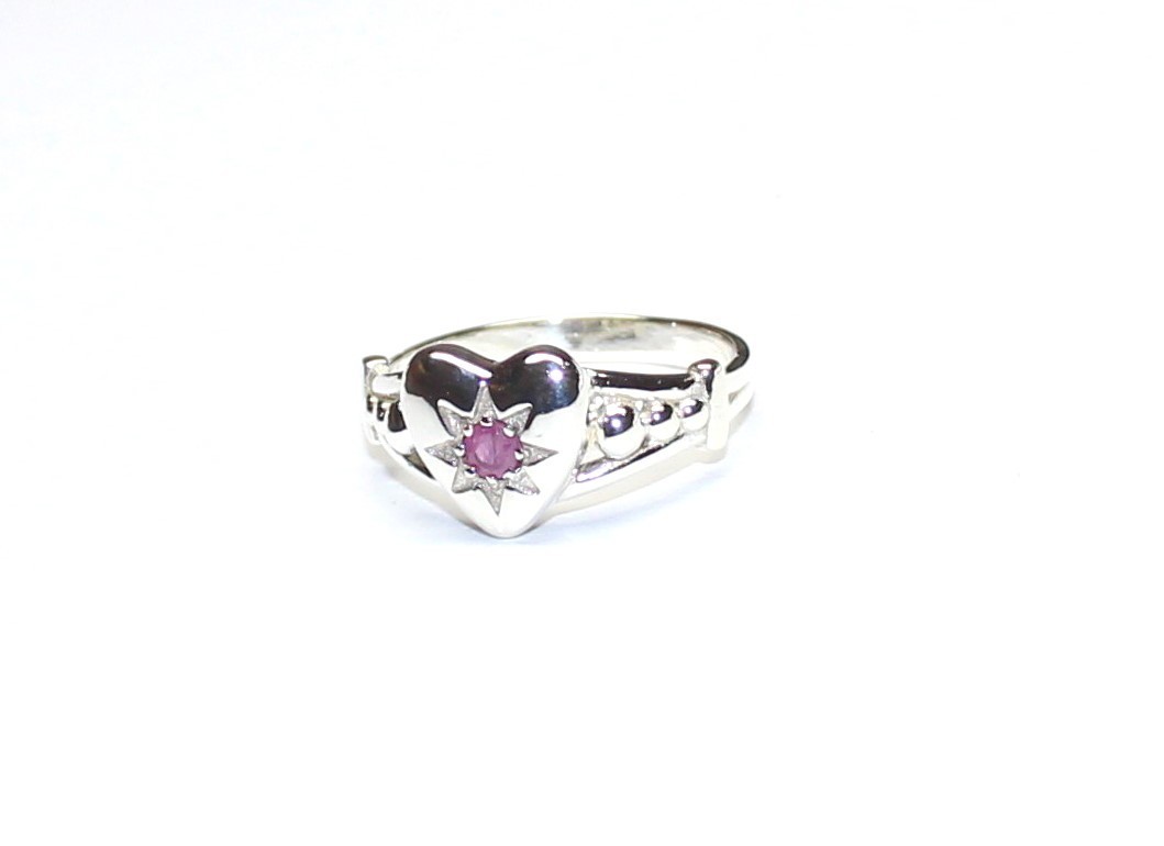 Natural Burmese Ruby Ring, Sterling Silver Unique Engagement Heart Jewelry