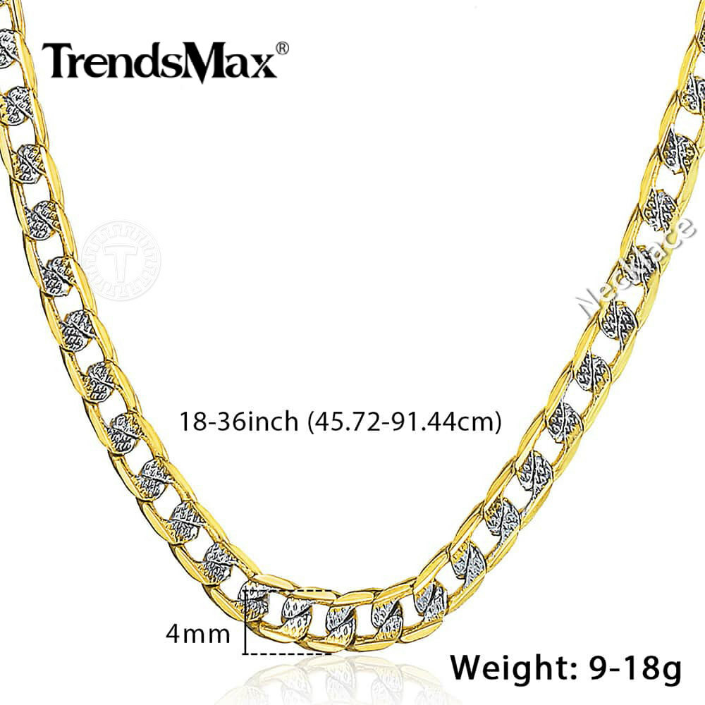 4mm 24″ Gold Filled Diamond-Cut Curb Cuban Gold Chain Necklace Men Women