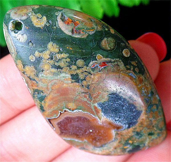 47x27x7mm Natural Green Rainforest Rhyolite Free Shape Pendant Bead BQ66715