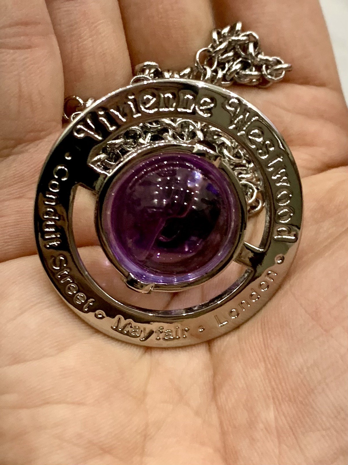 Vivienne Westwood Large Purple Orb Necklace Gunmetal Pendant MSTV