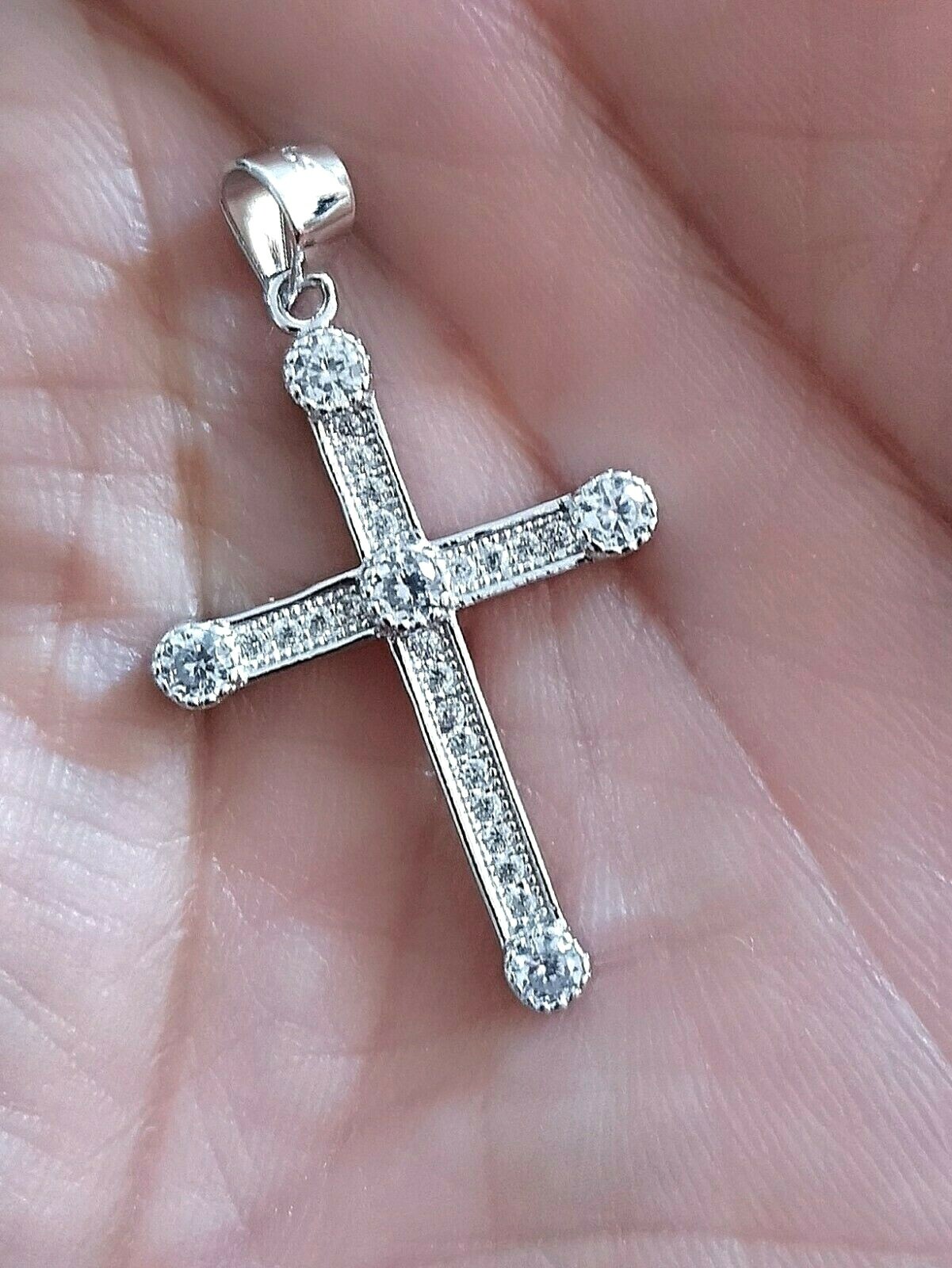 1Ct Diamond Cross Pendant Womens Mens Necklace Solid Silver 14K White Gold over