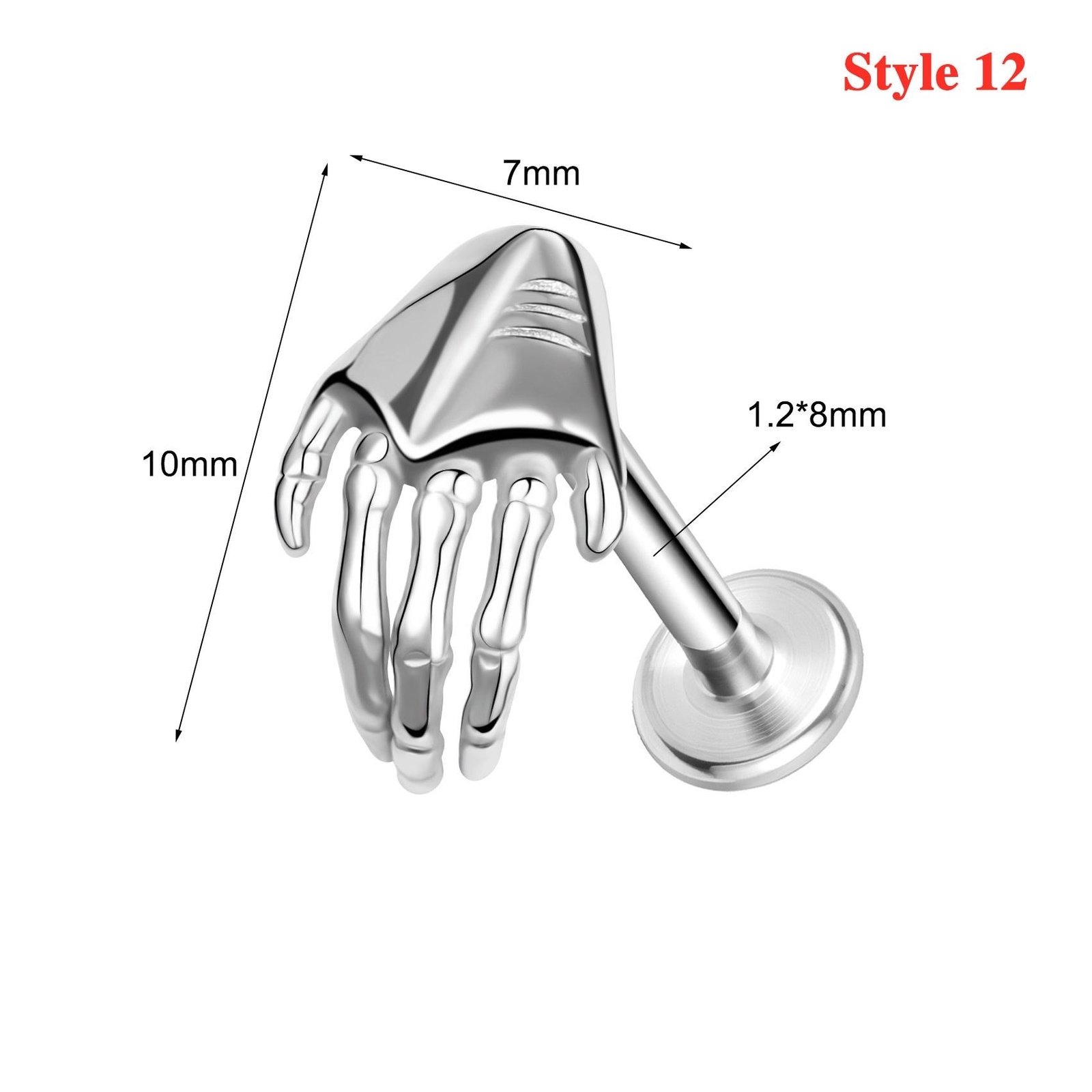 16G Stainless Steel Lip Ring Punk Skull Labret Piercing Helix Piercing Jewelry