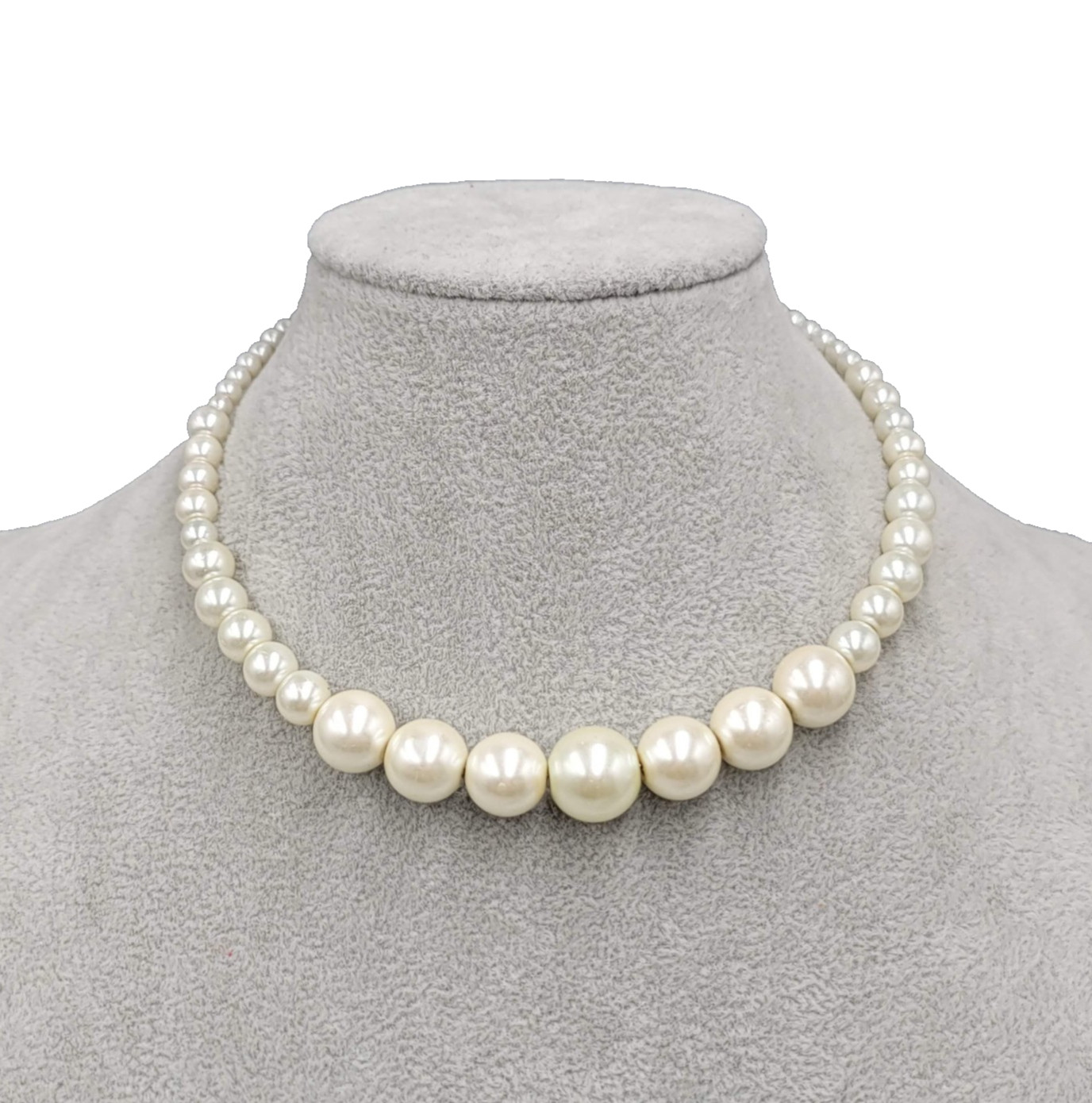 White Bead Collar Chocker Necklace Adj 12″+