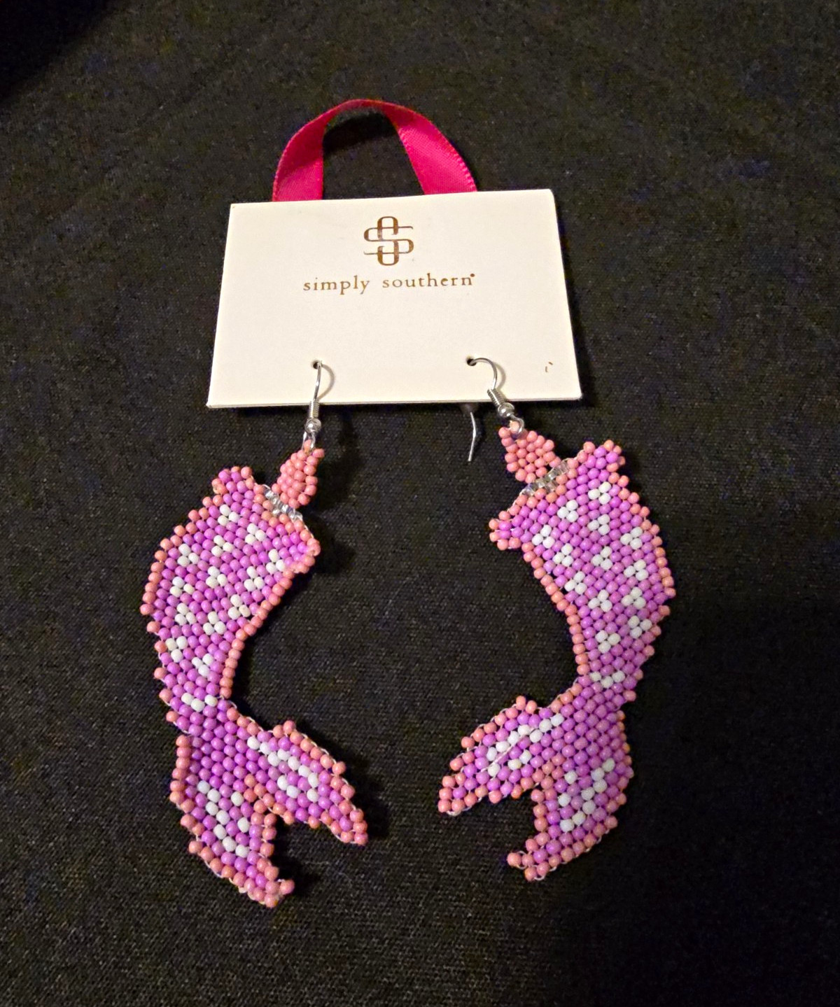 Simply Southern Beaded Mermaid Dangle Hook Earrings Pink Purple White