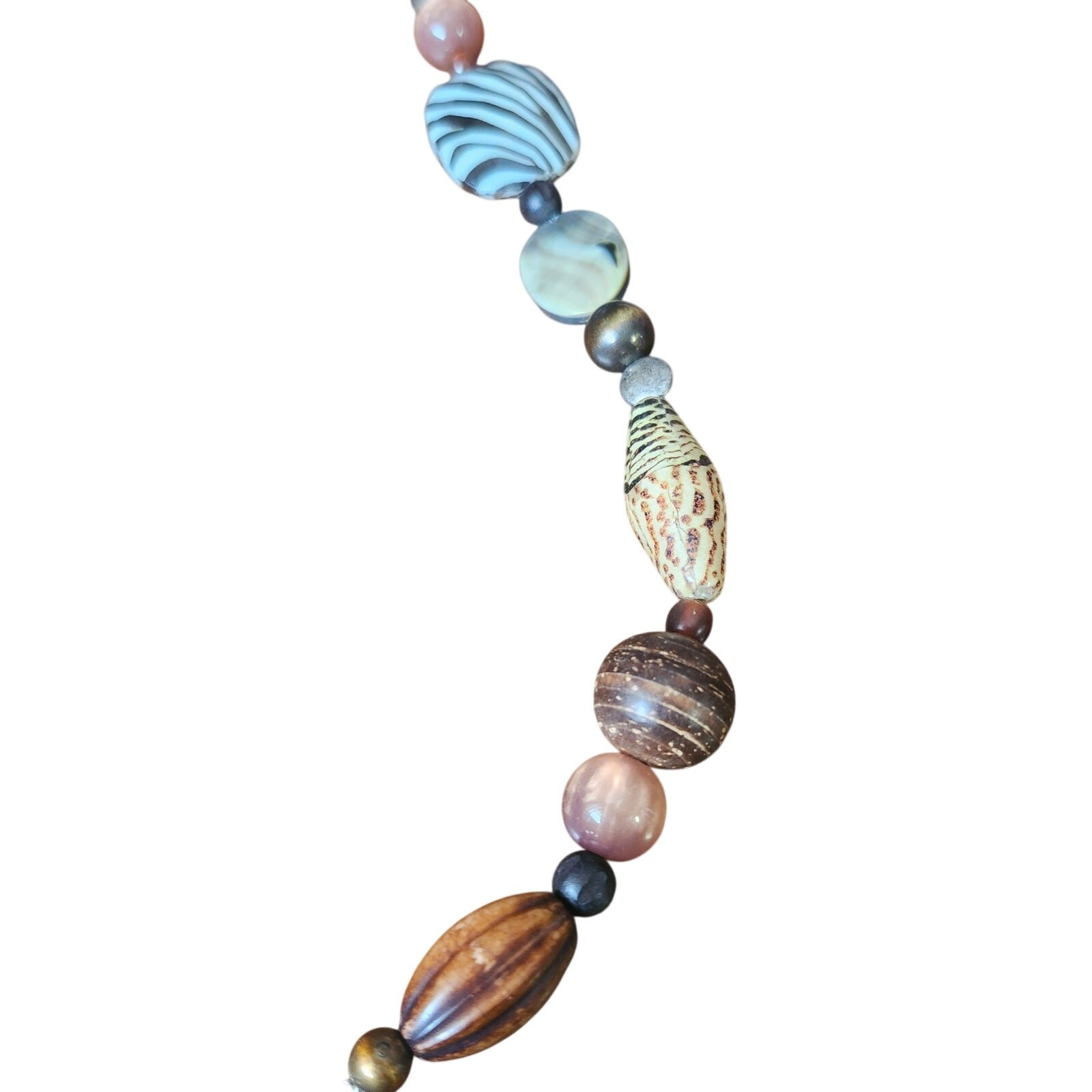 Premier Designs Boho Statement Pendant Necklace Wood Glass Acrylic Beads 35in