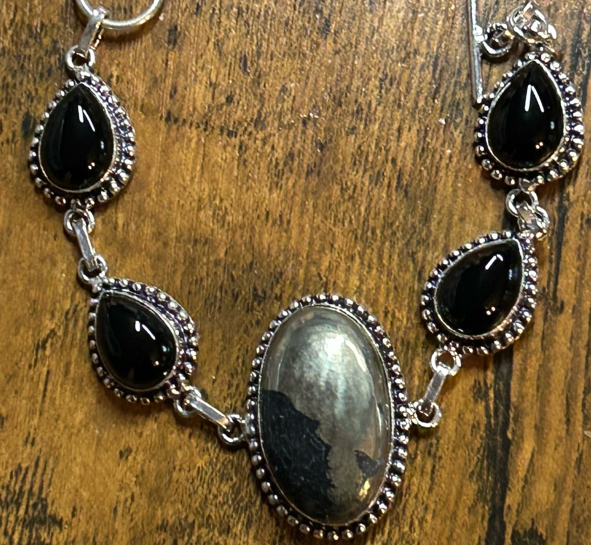 2999. Apache Pyrite Black Onyx Gemstone Handmade 925 Silver Bracelet 28gm