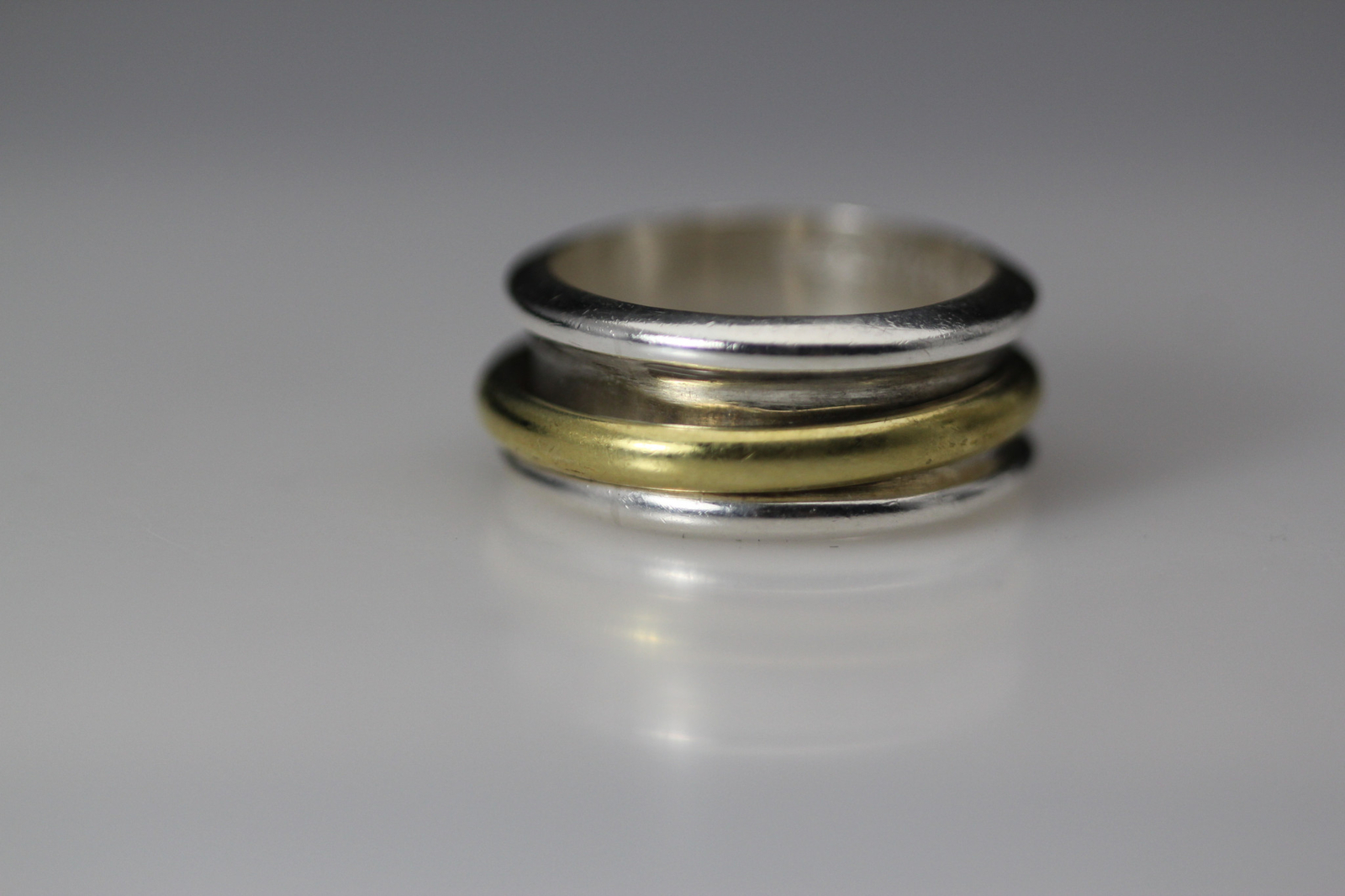 925 Sterling Silver Brass Vintage Mexico Spinner Band Size 9 Ring 10.1g RIN9360