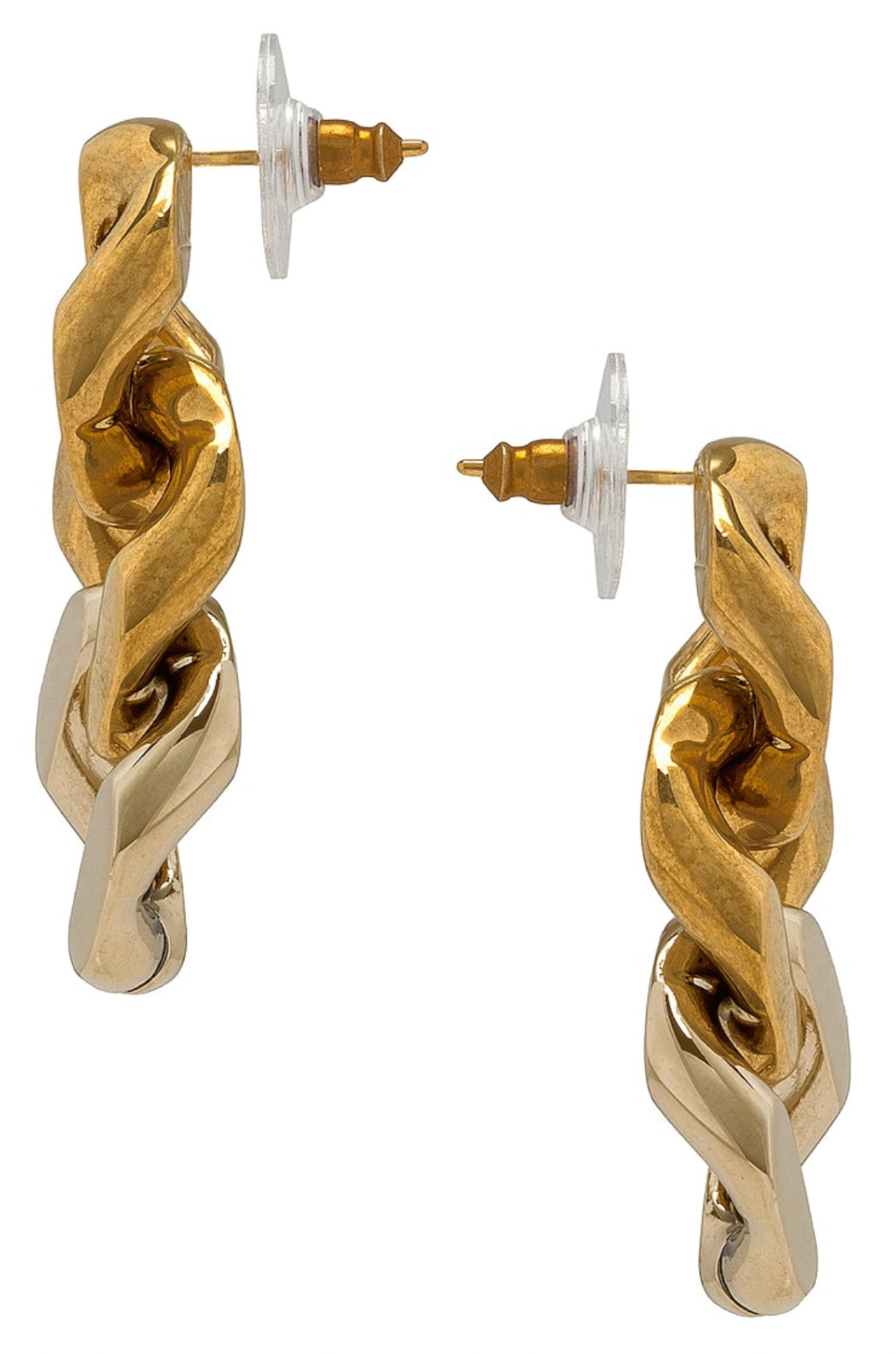 NIB Saint Laurent YSL Triple Curb Chain Link Antique Gold Drop Earrings $795