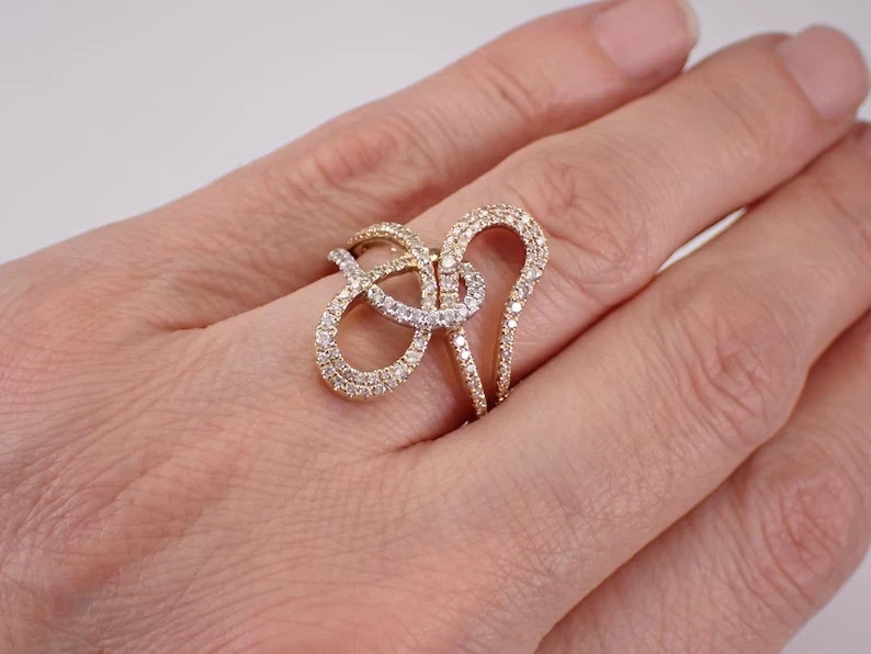 1.60Ct Round Real Moissanite Wedding Love Knot Band Ring 14K Yellow Gold Plated