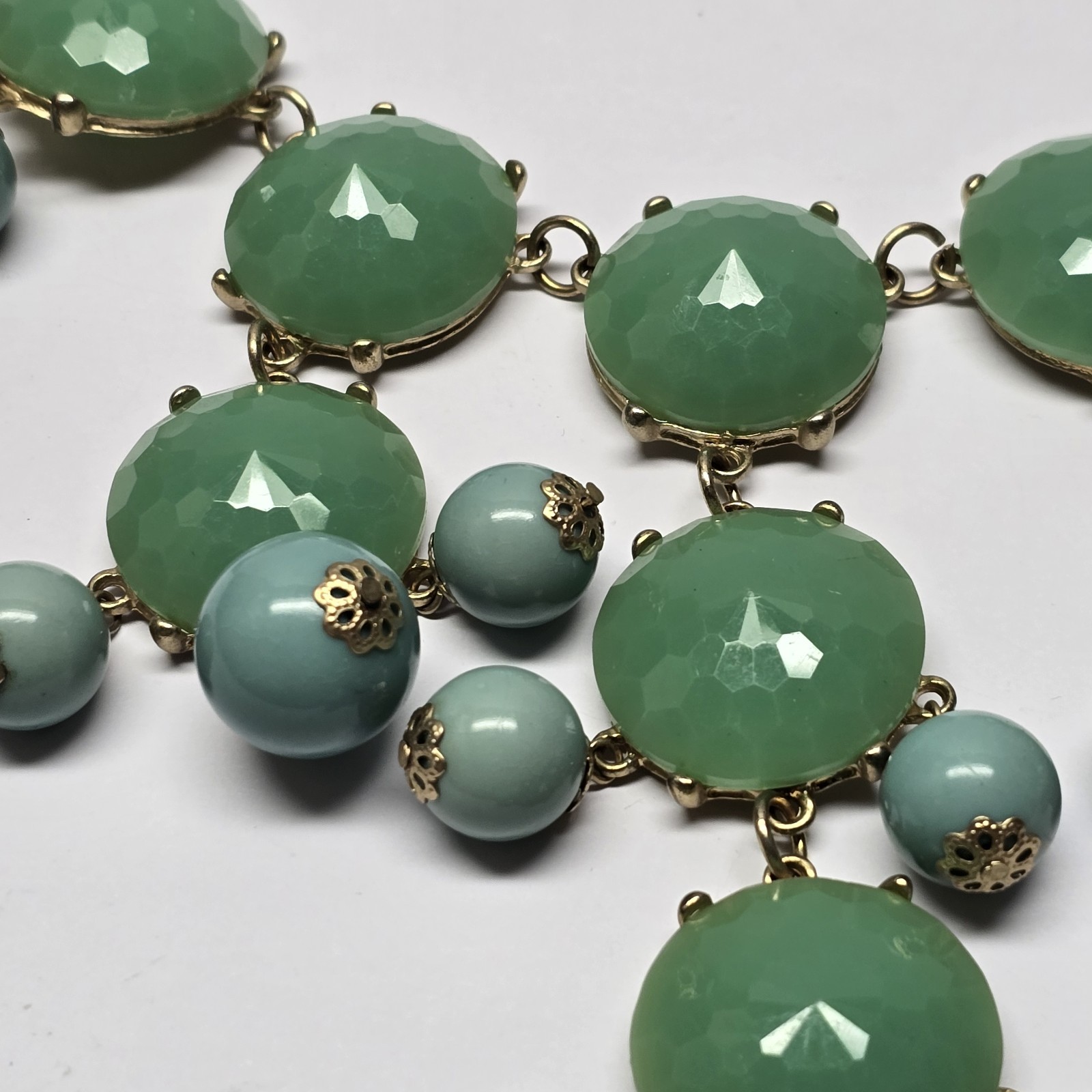 J. CREW MINT GREEN GOLD TONE BAUBLE STATEMENT NECKLACE COSTUME JEWELRY SPRING