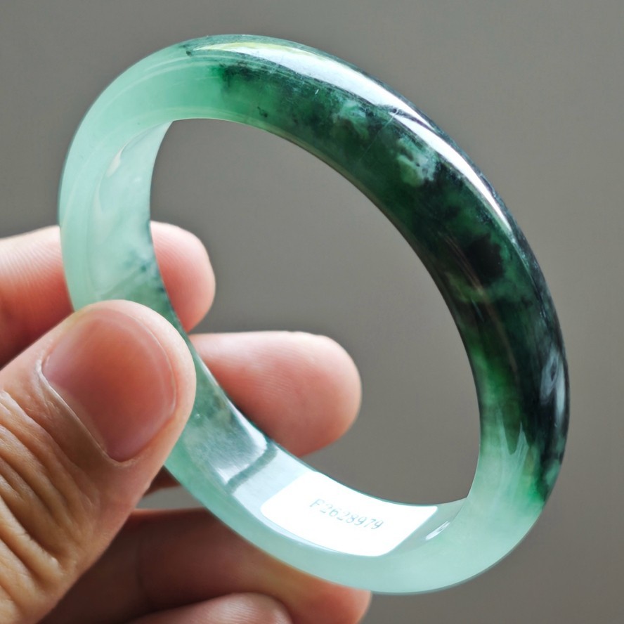 53mm Emerald Green Icy Jadeite Jade Bangle Bracelet Burma Jade Bangle 3826