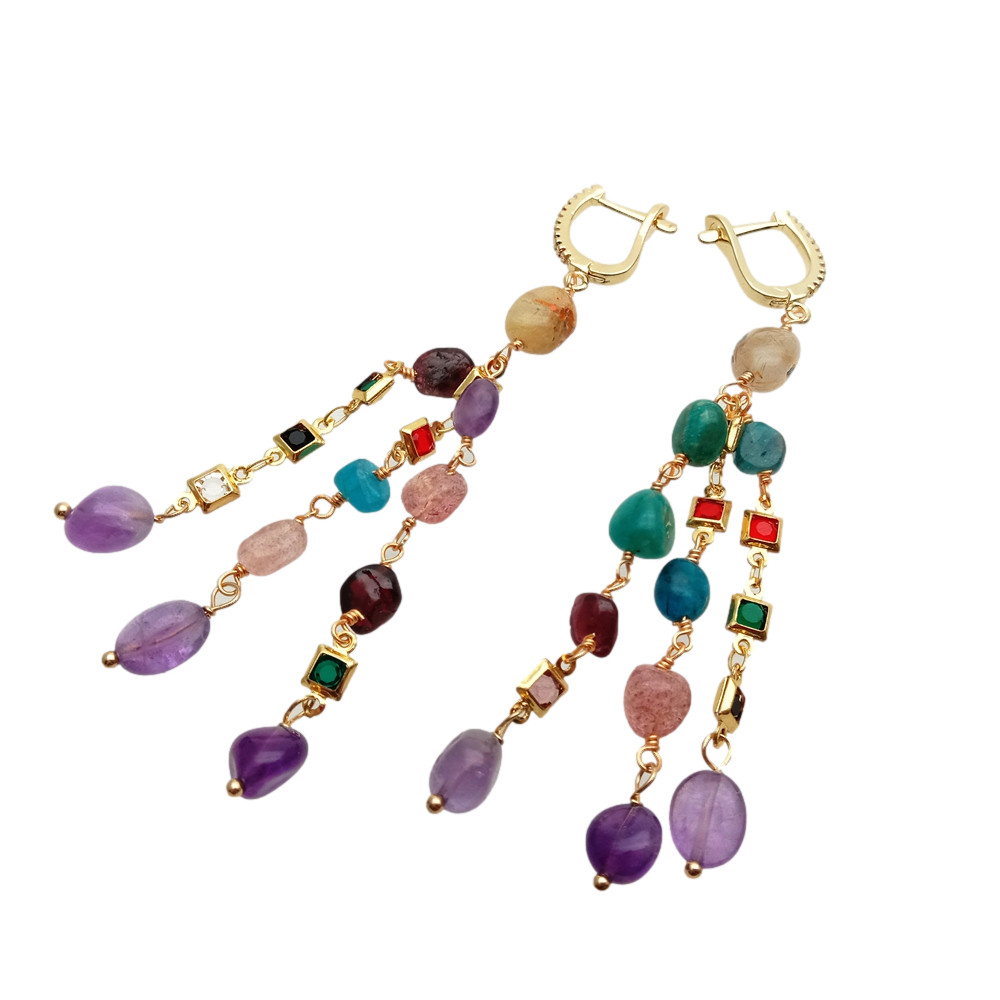 Y·YING Multi Color Gemstone Dangle Earrings Cz Pave Lever Back Girlfriend Women