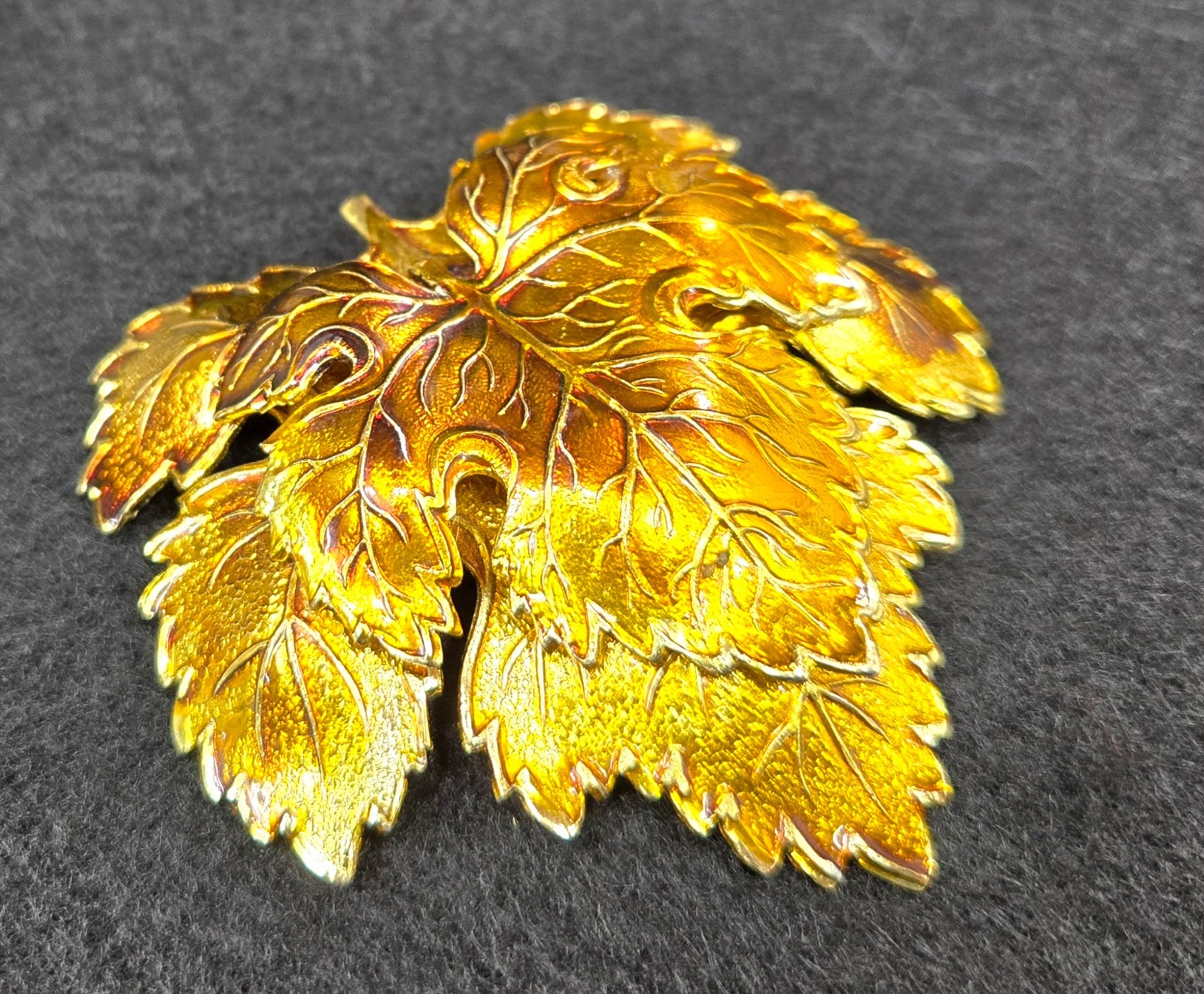 GERMANY Enamel Maple Leaves Vintage Brooch Pin Summer Gold