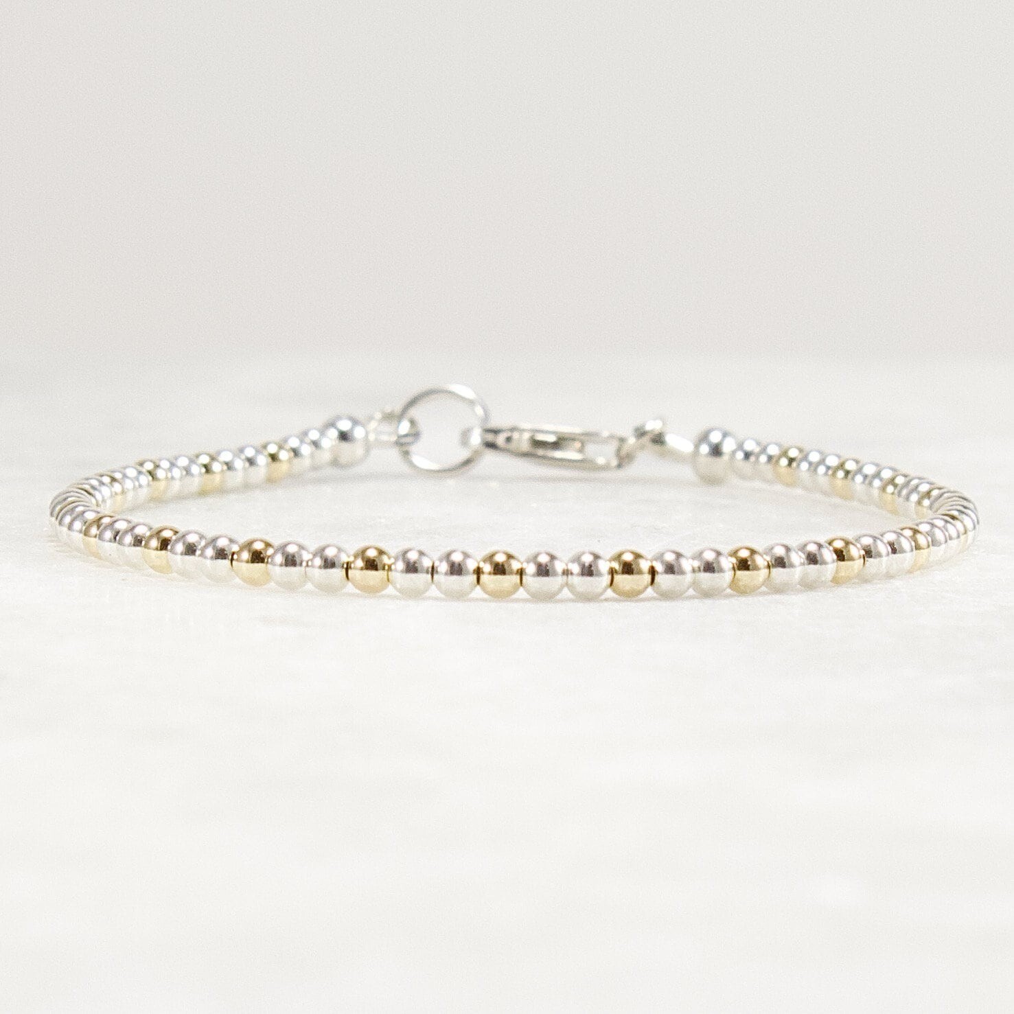 Two Tone Bracelet, Gold and Silver Bead Bracelet, 2.5mm, Mixed Metal Bracelet