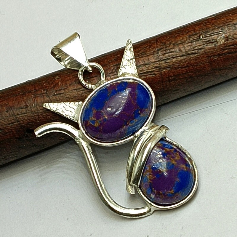 Elegant Lapis Lazuli Gemstone 1PCS Cat Pendant 925 Silver Plated Fashion Jewelry