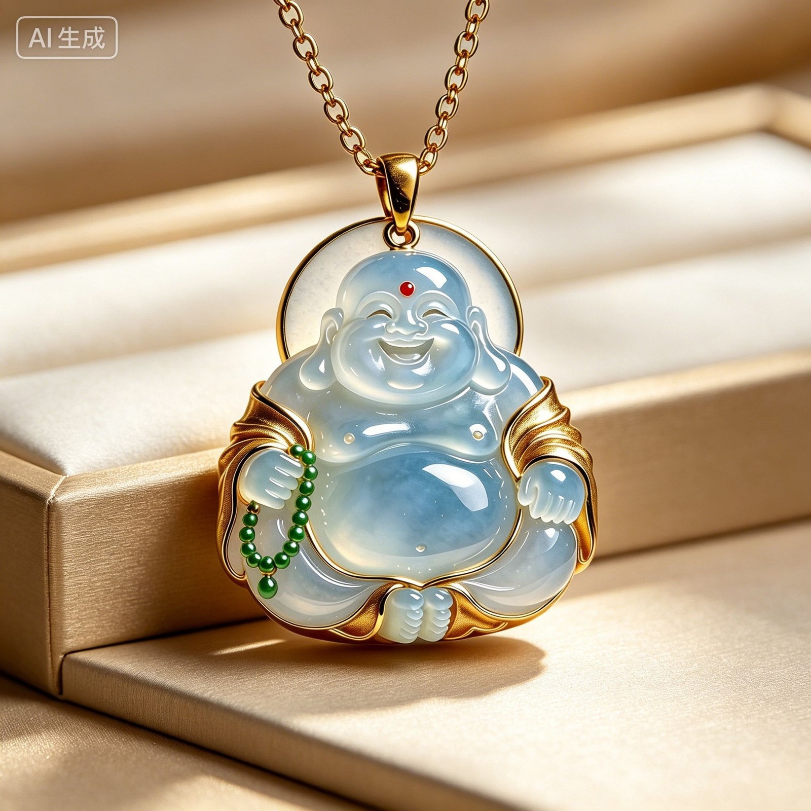 New Metal Maitreya Buddha Pendant Necklace Blue Chinese Style Figure Accessory