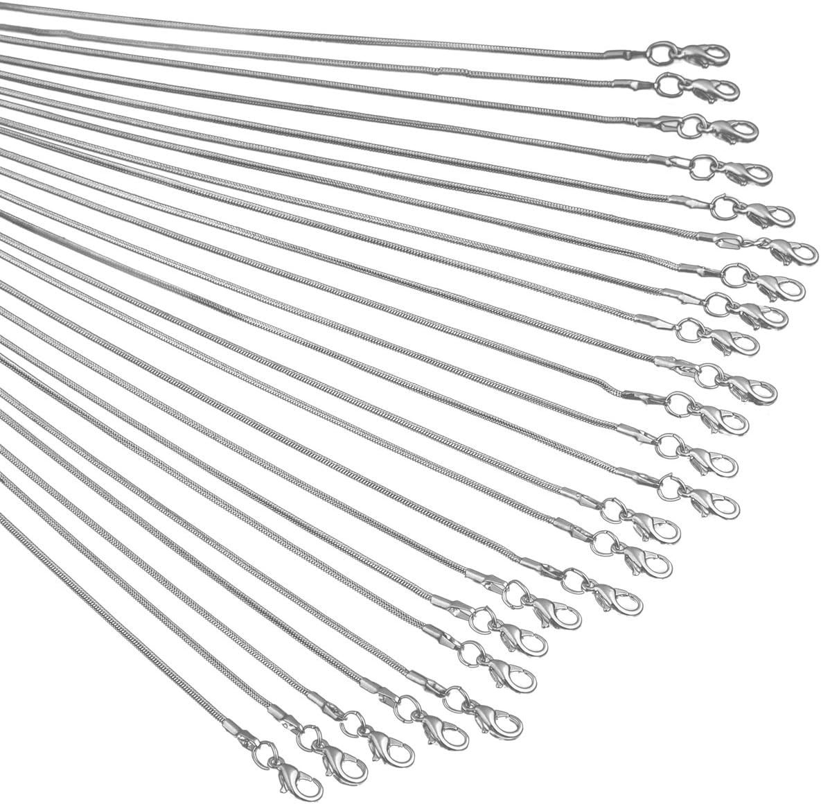 24Pcs 18 Inch 925 Silver Plated 1.2Mm DIY Snake Chain Charms Link Necklace with