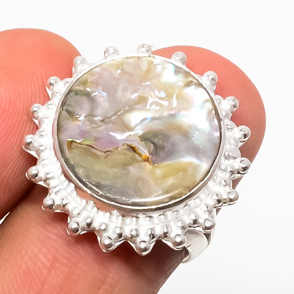 Natural Abalone Paua Shell – Australia Gemstone 925 Silver Plated Ring s.6 W38