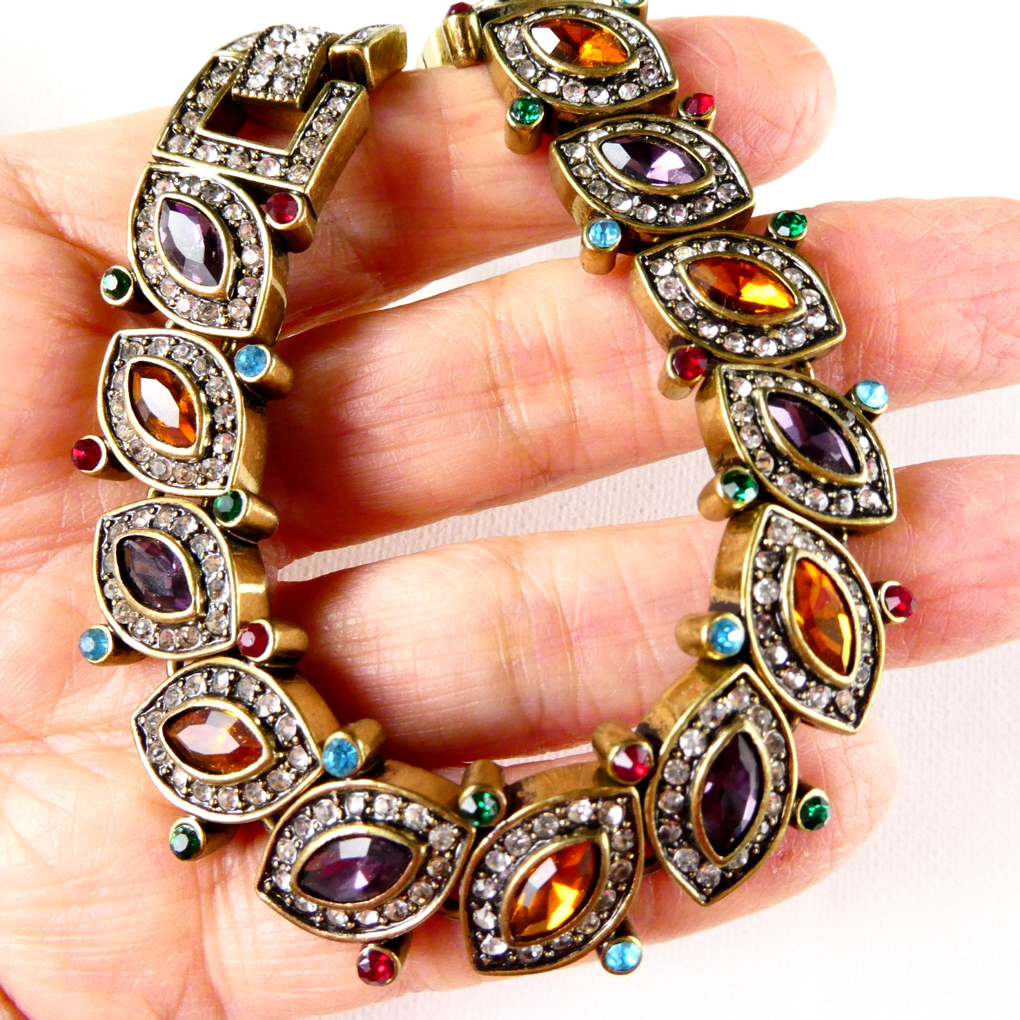 Heidi Daus Crystal Bracelet Multi Color Stones Brass Tone Beauty