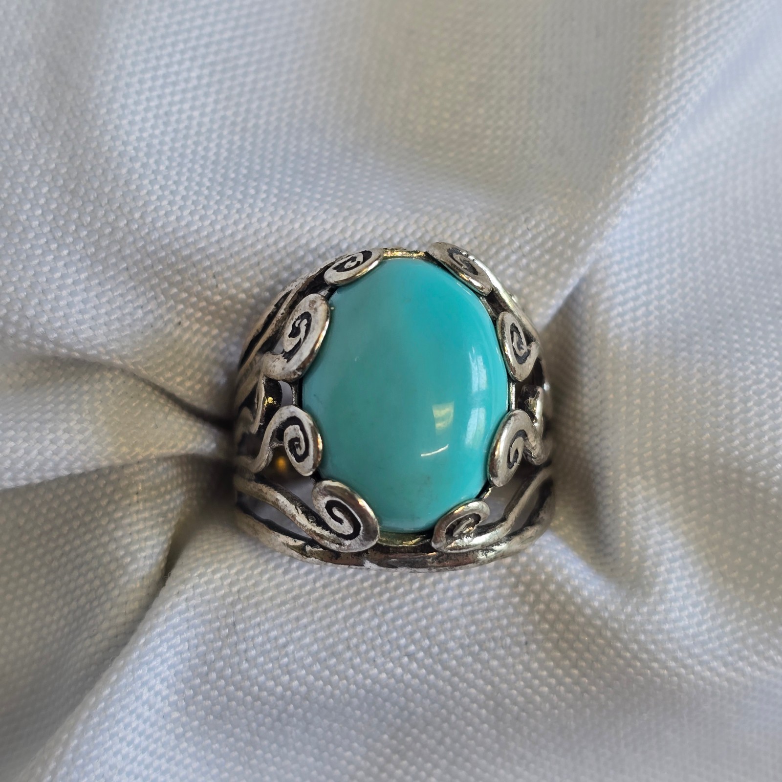 Sterling Silver Ring 7.77g Fine Jewelry Size 7.5 Band Turquoise Look *READ*