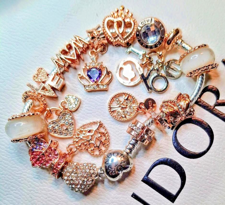 PANDORA CHARM BRACELET ROSE GOLD STERLING SILVER MOTHERS DAY SPRING EASTER ANNIV