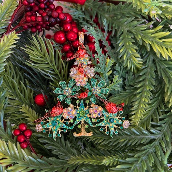 Kirks Folly Precious Memories Cardinal Holiday Tree Foldover Pendant GT Crystals