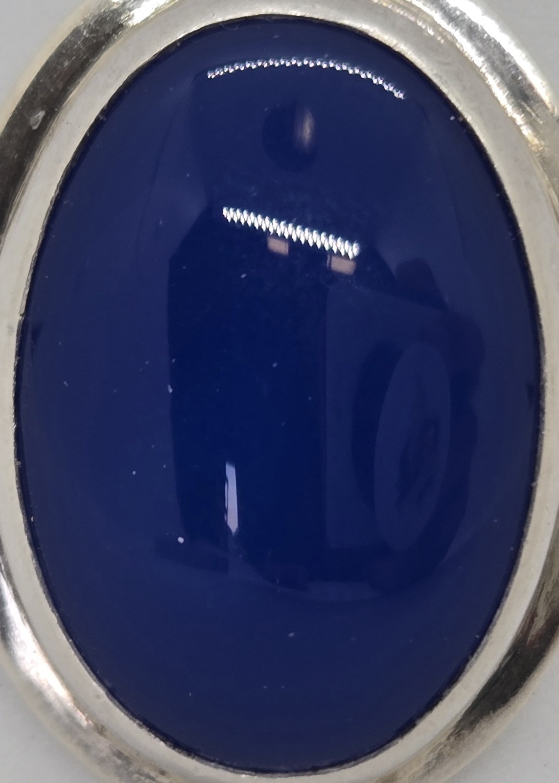 Vintage 1990s Royal Blue Oval Cabochon Silver Tone Pendant Charm